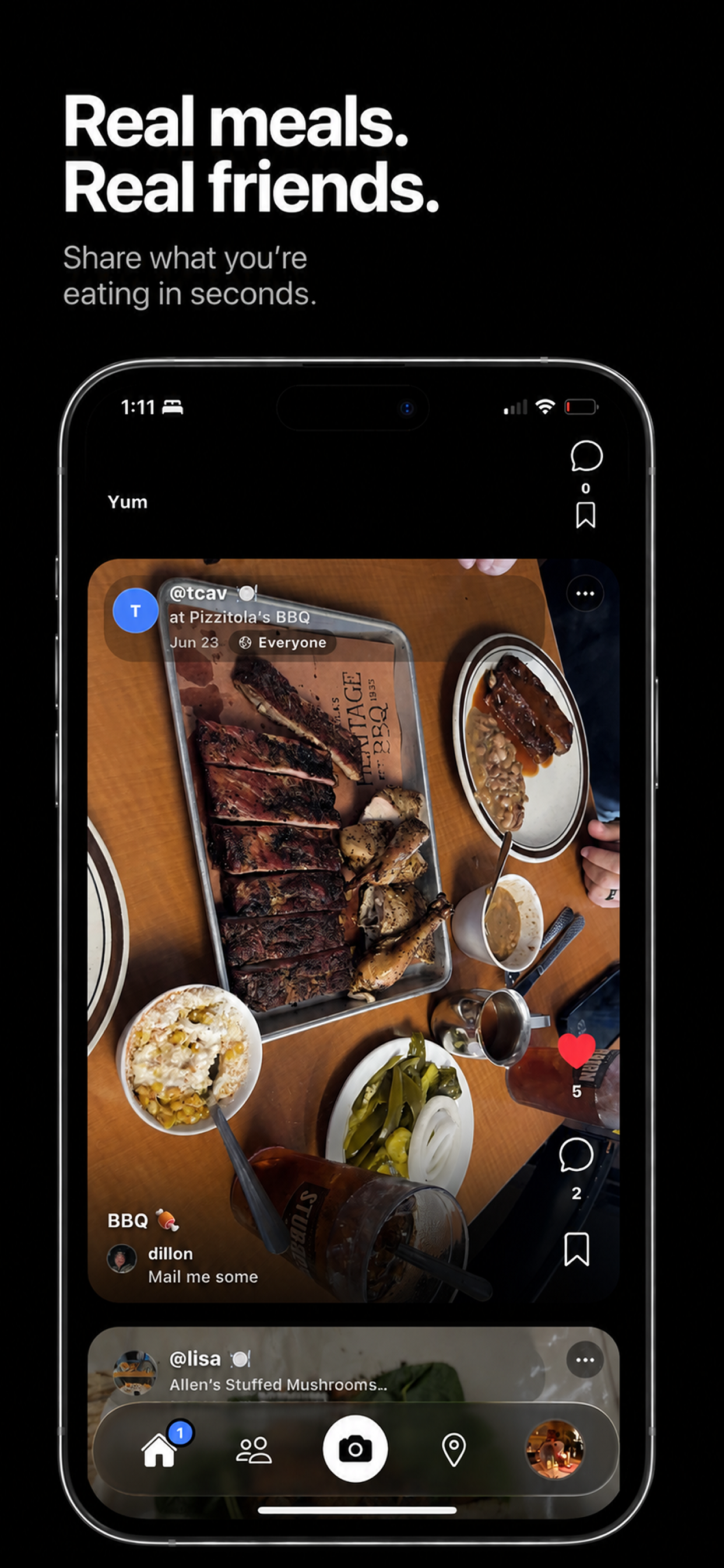 PlateIt feed showing a meal shared by a friend